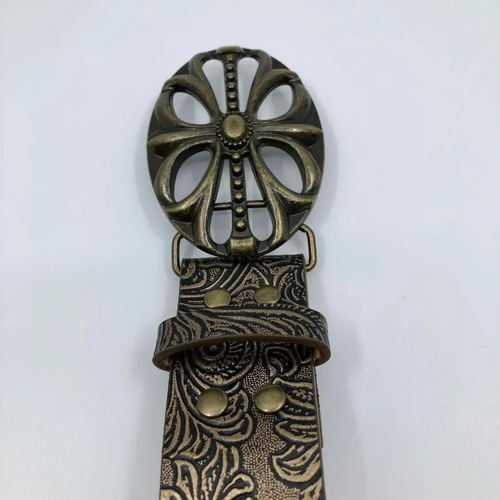 Women’s Brown Faux Leather Belt w/ Antique Gold Buckle, 28-36.5 Inches, X7G9A747